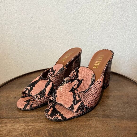 Paris Texas Blush Python Embossed Leather Chunky Heel Mules Women's Size 39 US 9 - Picture 1 of 9